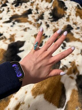 Turquoise Stone Sterling Silver Three-Stone Ring - Teal Accent